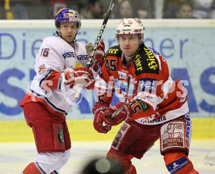 EBEL. Eishockey Bundesliga. KAC gegen EC Red Bull Salzburg. David Schuller, (KAC), Ryan Duncan (Salzburg). Klagenfurt, am 6.2.2011.
Foto: Kuess 

---
pressefotos, pressefotografie, kuess, qs, qspictures, sport, bild, bilder, bilddatenbank