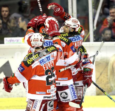 EBEL. Eishockey Bundesliga. KAC gegen EC Red Bull Salzburg. Torjubel KAC. Klagenfurt, am 6.2.2011.
Foto: Kuess 

---
pressefotos, pressefotografie, kuess, qs, qspictures, sport, bild, bilder, bilddatenbank