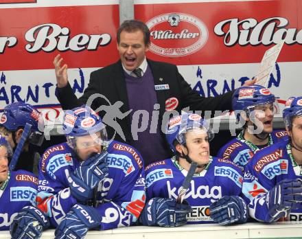 EBEL. Eishockey Bundesliga. EC Rekordfenster VSV gegen KHL Medvescak Zagreb.  Jubel Trainer Johan Stroemwall (VSV),  (Zagreb). Villach, am 8.2.2011.
Foto: Kuess

---
pressefotos, pressefotografie, kuess, qs, qspictures, sport, bild, bilder, bilddatenbank