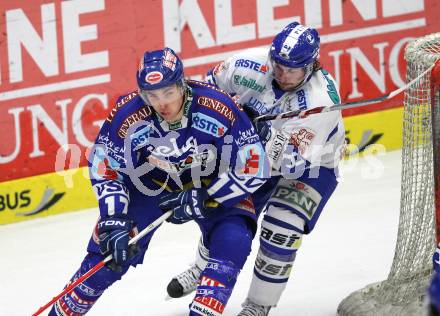 EBEL. Eishockey Bundesliga. EC Rekordfenster VSV gegen KHL Medvescak Zagreb. Joshua Langfeld (VSV), John Hecimovic (Zagreb). Villach, am 8.2.2011.
Foto: Kuess

---
pressefotos, pressefotografie, kuess, qs, qspictures, sport, bild, bilder, bilddatenbank