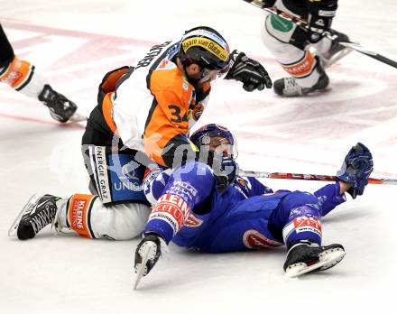 EBEL. Eishockey Bundesliga. EC  VSV gegen Graz 99ers . Markus Peintner,  (VSV), Greg Kuznik (Graz). Villach, am 11.2.2011.
Foto: Kuess 


---
pressefotos, pressefotografie, kuess, qs, qspictures, sport, bild, bilder, bilddatenbank