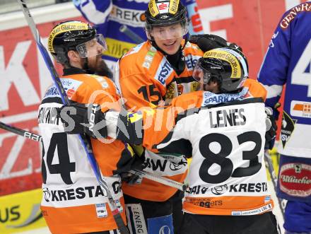 EBEL. Eishockey Bundesliga. EC  VSV gegen Graz 99ers .  Torjubel Markus Peintner, Matthias Iberer, Peter Lenes (Graz). Villach, am 11.2.2011.
Foto: Kuess 


---
pressefotos, pressefotografie, kuess, qs, qspictures, sport, bild, bilder, bilddatenbank