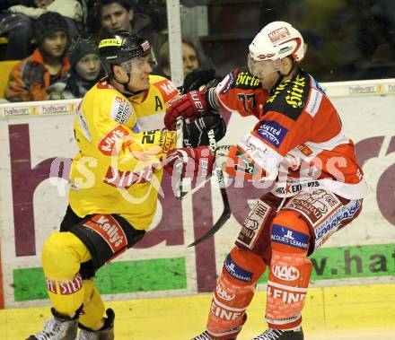 EBEL. Eishockey Bundesliga. KAC gegen EV Vienna Capitals. Sean Brown, (KAC), Marcel Rodman (Vienna). Klagenfurt, am 13.2.2011.
Foto: Kuess 

---
pressefotos, pressefotografie, kuess, qs, qspictures, sport, bild, bilder, bilddatenbank