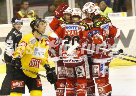 EBEL. Eishockey Bundesliga. KAC gegen EV Vienna Capitals. Torjubel KAC. Klagenfurt, am 13.2.2011.
Foto: Kuess 

---
pressefotos, pressefotografie, kuess, qs, qspictures, sport, bild, bilder, bilddatenbank