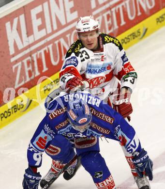 EBEL. Eishockey Bundesliga. EC  VSV gegen KAC.  Tomaz Razingar, (VSV), Mike Siklenka (KAC). Villach, am 18.2.2011.
Foto: Kuess 


---
pressefotos, pressefotografie, kuess, qs, qspictures, sport, bild, bilder, bilddatenbank