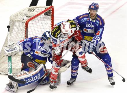 EBEL. Eishockey Bundesliga. EC  VSV gegen KAC. Bernhard Starkbaum, Mario Altmann,  (VSV), Mike Craig (KAC). Villach, am 18.2.2011.
Foto: Kuess 


---
pressefotos, pressefotografie, kuess, qs, qspictures, sport, bild, bilder, bilddatenbank