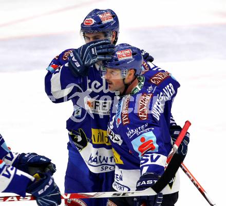 EBEL. Eishockey Bundesliga. EC  VSV gegen KAC. Torjubel Jonathan Ferland, Gerhard Unterluggauer (VSV). Villach, am 18.2.2011.
Foto: Kuess 


---
pressefotos, pressefotografie, kuess, qs, qspictures, sport, bild, bilder, bilddatenbank