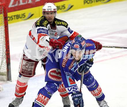 EBEL. Eishockey Bundesliga. EC  VSV gegen KAC.  Jonathan Ferland, VSV), Johannes Reichel (KAC). Villach, am 18.2.2011.
Foto: Kuess 


---
pressefotos, pressefotografie, kuess, qs, qspictures, sport, bild, bilder, bilddatenbank