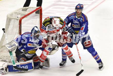 EBEL. Eishockey Bundesliga. EC  VSV gegen KAC.  Bernhard Starkbaum, Mario Altmann, (VSV), Mike Craig (KAC). Villach, am 18.2.2011.
Foto: Kuess 


---
pressefotos, pressefotografie, kuess, qs, qspictures, sport, bild, bilder, bilddatenbank