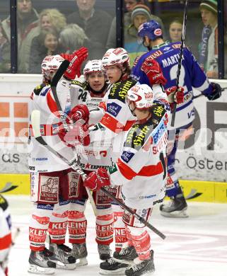 EBEL. Eishockey Bundesliga. EC  VSV gegen KAC.  Torjubel KAC. Villach, am 18.2.2011.
Foto: Kuess 


---
pressefotos, pressefotografie, kuess, qs, qspictures, sport, bild, bilder, bilddatenbank