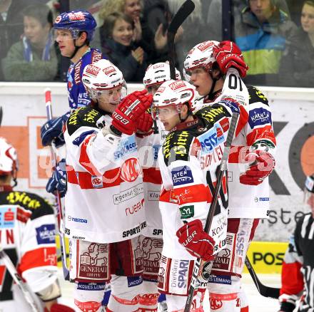 EBEL. Eishockey Bundesliga. EC  VSV gegen KAC. Torjubel KAC. Villach, am 18.2.2011.
Foto: Kuess 


---
pressefotos, pressefotografie, kuess, qs, qspictures, sport, bild, bilder, bilddatenbank