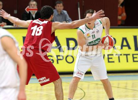 Basketball Bundesliga.  Woerthersee Piraten gegen BC Vienna . Andreas Kuttnig (Piraten), Sveto Pekovic  (Vienna). Klagenfurt, 19.2.2011
Foto:  Kuess

---
pressefotos, pressefotografie, kuess, qs, qspictures, sport, bild, bilder, bilddatenbank