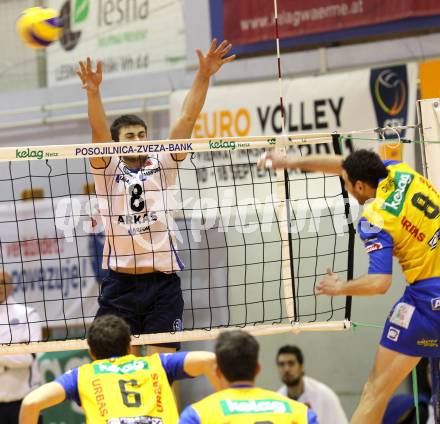 Volleyball. Challenge Cup. SK Aich/Dob gegen Arkas Izmir (TUR). Divis Peter (Aich/Dob), Burutay Subasi (TUR). Prevalje, 22.2.2011.
Foto: Kuess

---
pressefotos, pressefotografie, kuess, qs, qspictures, sport, bild, bilder, bilddatenbank