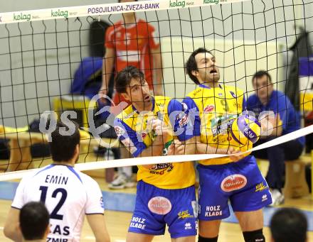 Volleyball. Challenge Cup. SK Aich/Dob gegen Arkas Izmir (TUR). Kirchev Petar, Grut Andrej (Aich/Dob). Prevalje, 22.2.2011.
Foto: Kuess

---
pressefotos, pressefotografie, kuess, qs, qspictures, sport, bild, bilder, bilddatenbank