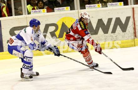 EBEL. Eishockey Bundesliga. KAC gegen KHL Medvescak Zagreb. SCHELLANDER Paul (KAC),  PRPIC Joel (Zagreb). Klagenfurt, am 27.2.2011.
Foto: Kuess 

---
pressefotos, pressefotografie, kuess, qs, qspictures, sport, bild, bilder, bilddatenbank