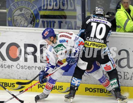 EBEL. Eishockey Bundesliga. EC  VSV gegen EHC LIWEST Linz. Joshua Langfeld (VSV), CASHMAN Reid (Linz). Villach, am 27.2.2011.
Foto: Kuess 


---
pressefotos, pressefotografie, kuess, qs, qspictures, sport, bild, bilder, bilddatenbank