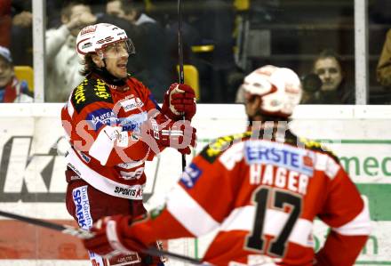 EBEL. Eishockey Bundesliga. EC KAC gegen KHL Medvescak Zagreb. Torjubel Dieter Kalt. Klagenfurt, am 3.3.2011.
Foto: Kuess 

---
pressefotos, pressefotografie, kuess, qs, qspictures, sport, bild, bilder, bilddatenbank