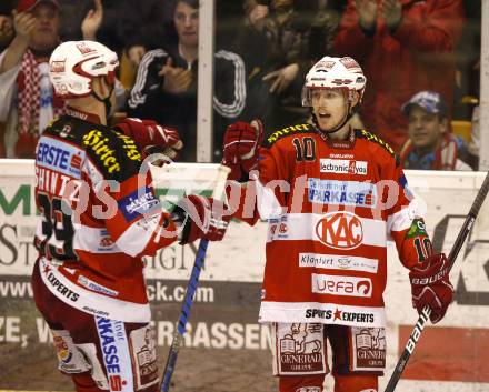 EBEL. Eishockey Bundesliga. EC KAC gegen KHL Medvescak Zagreb. Torjubel Tyler Scofield, Jeff Shantz (KAC). Klagenfurt, am 3.3.2011.
Foto: Kuess 

---
pressefotos, pressefotografie, kuess, qs, qspictures, sport, bild, bilder, bilddatenbank