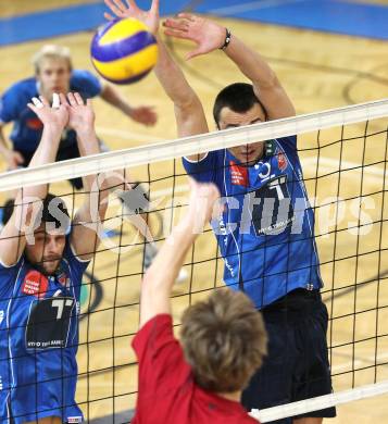 Volleyball AVL. VBL Woerthersee Loewen gegen Hypo Tirol Volleyballteam. Claudio Carletti, Daniel Gavan (Tirol). Klagenfurt, am 5.3.2011.
Foto: Kuess 
---
pressefotos, pressefotografie, kuess, qs, qspictures, sport, bild, bilder, bilddatenbank