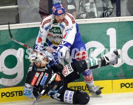 EBEL. Eishockey Bundesliga. EC  VSV gegen EHC LIWEST Linz.  Joshua Langfeld,  (VSV), Recardo Bronilla (Linz). Villach, am 8.3.2011.
Foto: Kuess 


---
pressefotos, pressefotografie, kuess, qs, qspictures, sport, bild, bilder, bilddatenbank