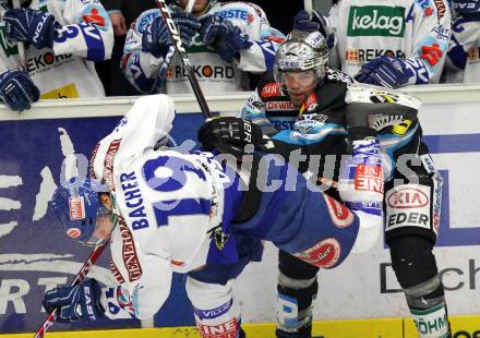 EBEL. Eishockey Bundesliga. EC  VSV gegen EHC LIWEST Linz. Stefan Bacher,  (VSV), Patrick Leahy (Linz). Villach, am 8.3.2011.
Foto: Kuess 


---
pressefotos, pressefotografie, kuess, qs, qspictures, sport, bild, bilder, bilddatenbank