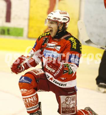 EBEL. Eishockey Bundesliga. KAC gegen KHL Medvescak Zagreb. Jubel Kalt Dieter (KAC). Klagenfurt, am 8.3.2011.
Foto: Kuess 

---
pressefotos, pressefotografie, kuess, qs, qspictures, sport, bild, bilder, bilddatenbank