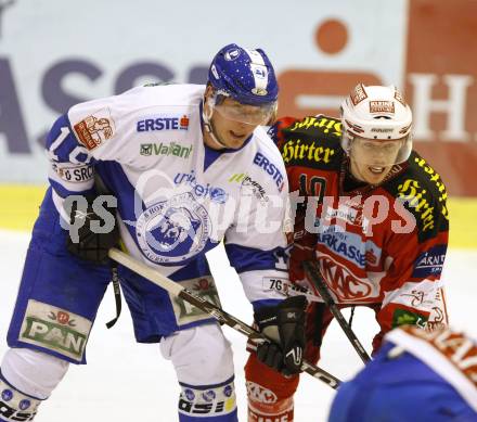 EBEL. Eishockey Bundesliga. KAC gegen KHL Medvescak Zagreb. SCOFIELD Tyler (KAC), KINASEWICH Ryan  (Zagreb). Klagenfurt, am 8.3.2011.
Foto: Kuess 

---
pressefotos, pressefotografie, kuess, qs, qspictures, sport, bild, bilder, bilddatenbank