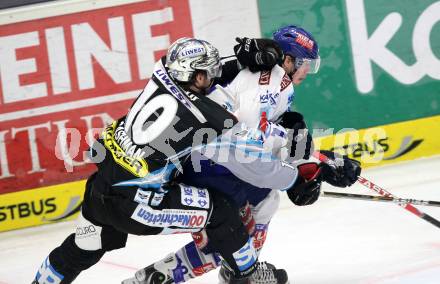 EBEL. Eishockey Bundesliga. EC  VSV gegen EHC LIWEST Linz. Michael Raffl,  (VSV), Reid Cashman (Linz). Villach, am 8.3.2011.
Foto: Kuess 


---
pressefotos, pressefotografie, kuess, qs, qspictures, sport, bild, bilder, bilddatenbank