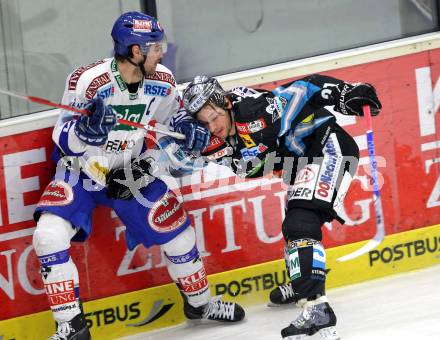 EBEL. Eishockey Bundesliga. EC  VSV gegen EHC LIWEST Linz. Jonathan Ferland,   (VSV), Philipp Lukas (Linz). Villach, am 8.3.2011.
Foto: Kuess 


---
pressefotos, pressefotografie, kuess, qs, qspictures, sport, bild, bilder, bilddatenbank