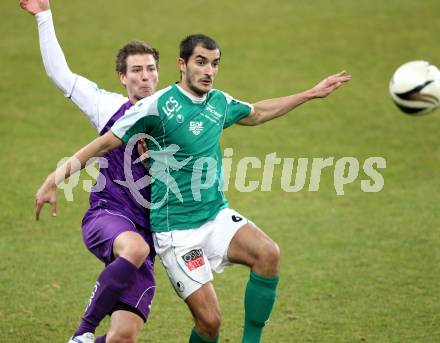 Fussball. Regionalliga. SK Austria Klagenfurt gegen DSV Leoben. Matthias Wrienz,  (Klagenfurt), Rexhe Bytyci (Leoben). Klagenfurt, 11.3.2011.
Fotos: Kuess
---
pressefotos, pressefotografie, kuess, qs, qspictures, sport, bild, bilder, bilddatenbank