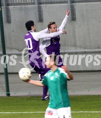 Fussball. Regionalliga. SK Austria Klagenfurt gegen DSV Leoben. Torjubel Kai Schoppitsch, Stephan Buergler. Klagenfurt, 11.3.2011.
Fotos: Kuess
---
pressefotos, pressefotografie, kuess, qs, qspictures, sport, bild, bilder, bilddatenbank