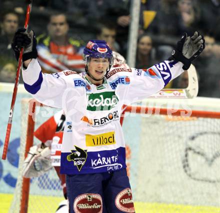 EBEL. Eishockey Bundesliga. KAC gegen VSV. Torjubel Michael Raffl  (VSV). Klagenfurt, am 15.3.2011.
Foto: Kuess 

---
pressefotos, pressefotografie, kuess, qs, qspictures, sport, bild, bilder, bilddatenbank