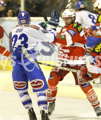 EBEL. Eishockey Bundesliga. KAC gegen VSV. Johannes Reichel, (KAC),  Matt Ryan (VSV). Klagenfurt, am 15.3.2011.
Foto: Kuess 

---
pressefotos, pressefotografie, kuess, qs, qspictures, sport, bild, bilder, bilddatenbank