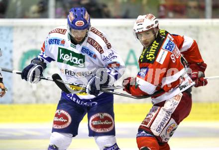 EBEL. Eishockey Bundesliga. KAC gegen VSV. Tyler Spurgeon, (KAC),  Derek Damon (VSV). Klagenfurt, am 15.3.2011.
Foto: Kuess 

---
pressefotos, pressefotografie, kuess, qs, qspictures, sport, bild, bilder, bilddatenbank