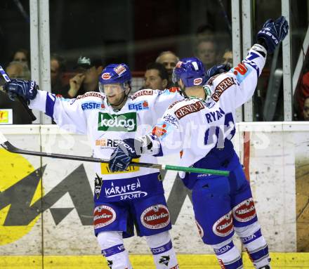 EBEL. Eishockey Bundesliga. KAC gegen VSV. Torjubel Roland Kaspitz, Matt Ryan  (VSV). Klagenfurt, am 15.3.2011.
Foto: Kuess 

---
pressefotos, pressefotografie, kuess, qs, qspictures, sport, bild, bilder, bilddatenbank