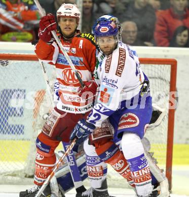 EBEL. Eishockey Bundesliga. KAC gegen VSV. Mike Craig,  (KAC), Greg Kuznik (VSV). Klagenfurt, am 15.3.2011.
Foto: Kuess 

---
pressefotos, pressefotografie, kuess, qs, qspictures, sport, bild, bilder, bilddatenbank