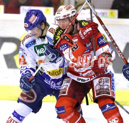 EBEL. Eishockey Bundesliga. KAC gegen VSV. Mike Siklenka, (KAC), Stefan Bacher (VSV). Klagenfurt, am 15.3.2011.
Foto: Kuess 

---
pressefotos, pressefotografie, kuess, qs, qspictures, sport, bild, bilder, bilddatenbank