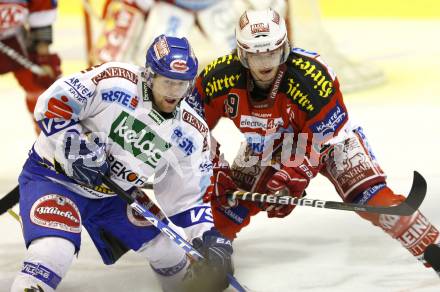 EBEL. Eishockey Bundesliga. KAC gegen VSV. Raphael Herburger,  (KAC),  Roland Kaspitz (VSV). Klagenfurt, am 15.3.2011.
Foto: Kuess 

---
pressefotos, pressefotografie, kuess, qs, qspictures, sport, bild, bilder, bilddatenbank