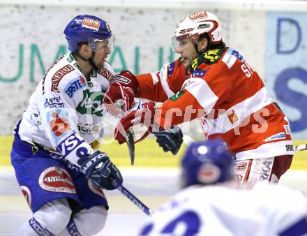 EBEL. Eishockey Bundesliga. KAC gegen VSV. Tyler Spurgeon, (KAC),  Roland Kaspitz (VSV). Klagenfurt, am 15.3.2011.
Foto: Kuess 

---
pressefotos, pressefotografie, kuess, qs, qspictures, sport, bild, bilder, bilddatenbank