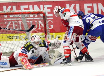 EBEL. Eishockey Bundesliga. EC  VSV gegen KAC. Greg Kuznik, (VSV), Andy Chiodo, Kirk Furey  (KAC). Villach, am 17.3.2011.
Foto: Kuess 


---
pressefotos, pressefotografie, kuess, qs, qspictures, sport, bild, bilder, bilddatenbank