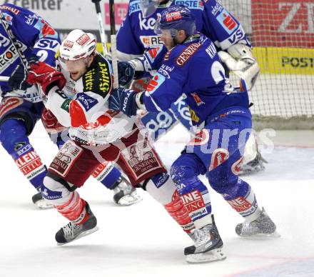 EBEL. Eishockey Bundesliga. EC  VSV gegen KAC.  Matt Ryan, (VSV), Tyler Spurgeon  (KAC). Villach, am 17.3.2011.
Foto: Kuess 


---
pressefotos, pressefotografie, kuess, qs, qspictures, sport, bild, bilder, bilddatenbank