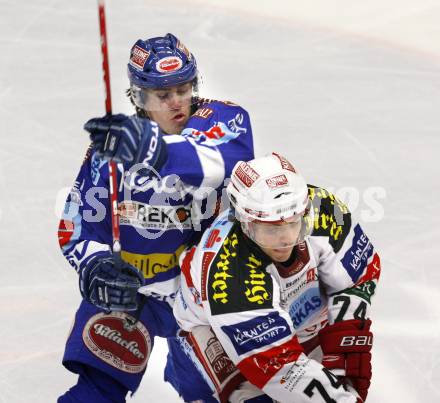 EBEL. Eishockey Bundesliga. EC  VSV gegen KAC.  Nico Toff, (VSV),  Dieter Kalt (KAC). Villach, am 17.3.2011.
Foto: Kuess 


---
pressefotos, pressefotografie, kuess, qs, qspictures, sport, bild, bilder, bilddatenbank