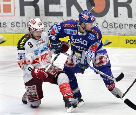 EBEL. Eishockey Bundesliga. EC  VSV gegen KAC. Roland Kaspitz,  (VSV), Tyler Spurgeon (KAC). Villach, am 17.3.2011.
Foto: Kuess 


---
pressefotos, pressefotografie, kuess, qs, qspictures, sport, bild, bilder, bilddatenbank