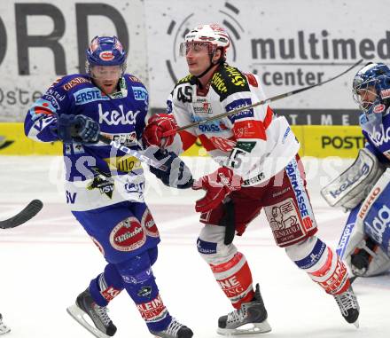 EBEL. Eishockey Bundesliga. EC  VSV gegen KAC. Roland Kaspitz, (VSV), David Schuller  (KAC). Villach, am 17.3.2011.
Foto: Kuess 


---
pressefotos, pressefotografie, kuess, qs, qspictures, sport, bild, bilder, bilddatenbank