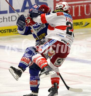 EBEL. Eishockey Bundesliga. EC  VSV gegen KAC. Kevin Mitchell, (VSV), Kirk Furey (KAC). Villach, am 17.3.2011.
Foto: Kuess 


---
pressefotos, pressefotografie, kuess, qs, qspictures, sport, bild, bilder, bilddatenbank