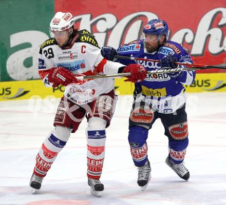 EBEL. Eishockey Bundesliga. EC  VSV gegen KAC. Gerhard Unterluggauer,  (VSV), Christoph Brandner (KAC). Villach, am 17.3.2011.
Foto: Kuess 


---
pressefotos, pressefotografie, kuess, qs, qspictures, sport, bild, bilder, bilddatenbank