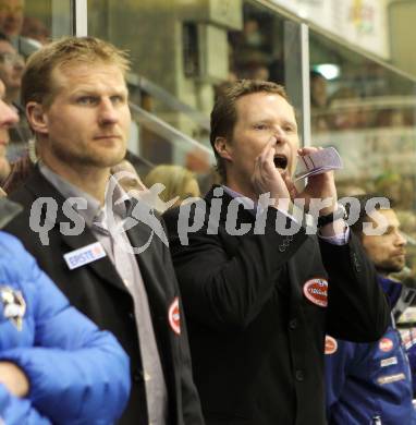 EBEL. Eishockey Bundesliga. KAC gegen VSV. Co-Trainer Guenther Lanzinger, Trainer Mike Stewart  (VSV). Klagenfurt, am 20.3.2011.
Foto: Kuess 

---
pressefotos, pressefotografie, kuess, qs, qspictures, sport, bild, bilder, bilddatenbank