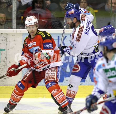 EBEL. Eishockey Bundesliga. KAC gegen VSV. Kirk Furey, (KAC), Tomaz Razingar (VSV). Klagenfurt, am 20.3.2011.
Foto: Kuess 

---
pressefotos, pressefotografie, kuess, qs, qspictures, sport, bild, bilder, bilddatenbank