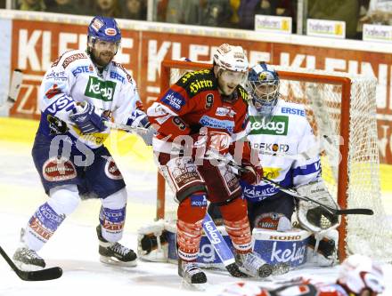 EBEL. Eishockey Bundesliga. KAC gegen VSV. Tyler Spurgeon, (KAC),  Kevin Mitchell, Bernhard Starkbaum (VSV). Klagenfurt, am 20.3.2011.
Foto: Kuess 

---
pressefotos, pressefotografie, kuess, qs, qspictures, sport, bild, bilder, bilddatenbank