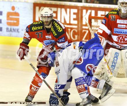 EBEL. Eishockey Bundesliga. KAC gegen VSV. Sean Brown, (KAC), Joshua Langfeld (VSV). Klagenfurt, am 20.3.2011.
Foto: Kuess 

---
pressefotos, pressefotografie, kuess, qs, qspictures, sport, bild, bilder, bilddatenbank